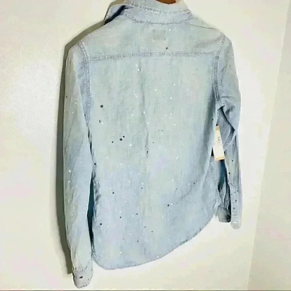 NEW Denimist Denim Chambray Workwear Shirt in Sommerset Indigo Paint Splatter - Picture 4 of 8